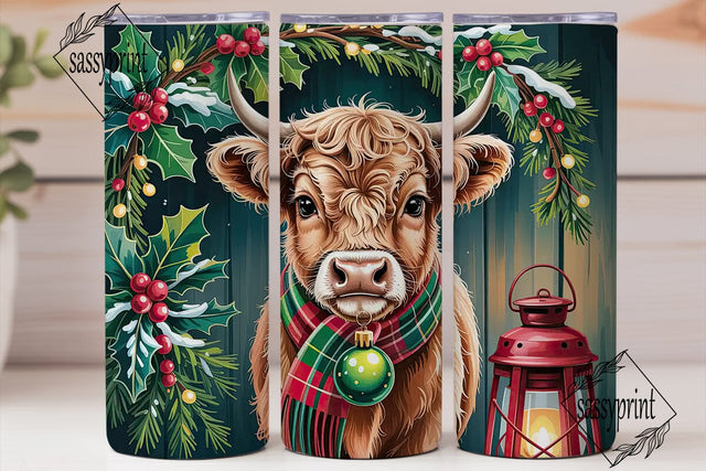 Highland Cow Christmas 20oz Tumbler Wrap Sublimation sassyprint 