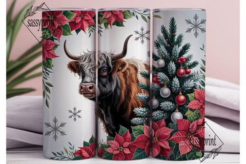 Highland Cow Christmas 20oz Tumbler Wrap Sublimation sassyprint 
