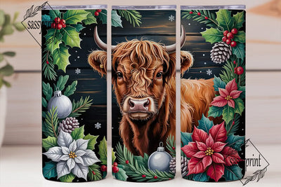 Highland Cow Christmas 20oz Tumbler Wrap Sublimation sassyprint 