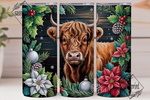 Highland Cow Christmas 20oz Tumbler Wrap Sublimation sassyprint 