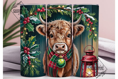Highland Cow Christmas 20oz Tumbler Wrap Sublimation sassyprint 