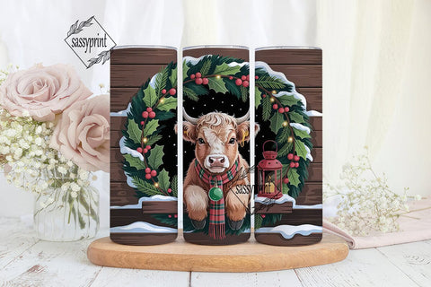 Highland Cow Christmas 20oz Tumbler Wrap Sublimation sassyprint 