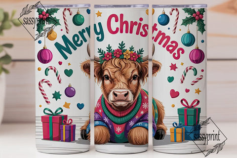 Highland Cow Christmas 20oz Tumbler Wrap Sublimation sassyprint 