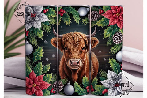 Highland Cow Christmas 20oz Tumbler Wrap Sublimation sassyprint 