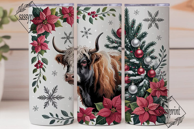 Highland Cow Christmas 20oz Tumbler Wrap Sublimation sassyprint 