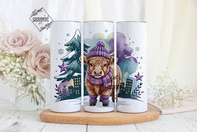 Highland Cow Christmas 20oz Tumbler Wrap Sublimation sassyprint 