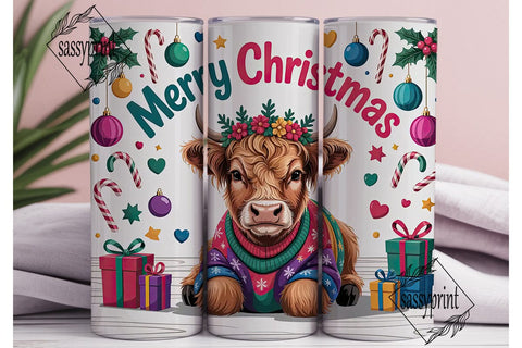 Highland Cow Christmas 20oz Tumbler Wrap Sublimation sassyprint 