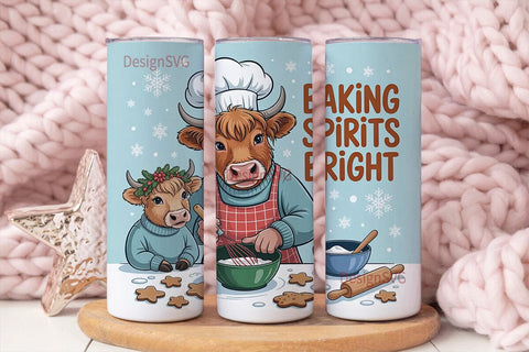 Highland Cow Christmas Baking Tumbler Sublimation DesignSVG 