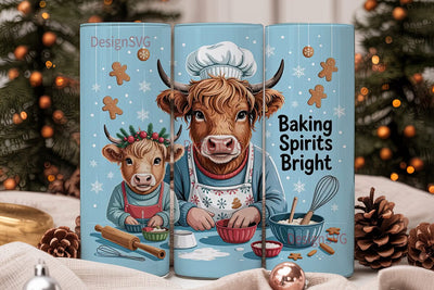 Highland Cow Christmas Baking Tumbler Sublimation DesignSVG 