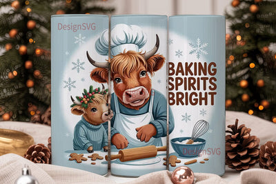 Highland Cow Christmas Baking Tumbler Sublimation DesignSVG 