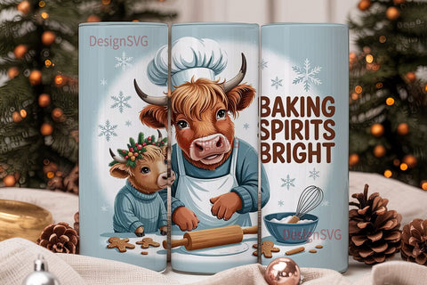 Highland Cow Christmas Baking Tumbler Sublimation DesignSVG 