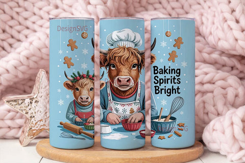 Highland Cow Christmas Baking Tumbler Sublimation DesignSVG 