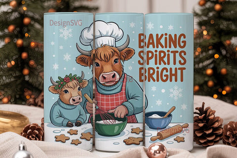 Highland Cow Christmas Baking Tumbler Sublimation DesignSVG 