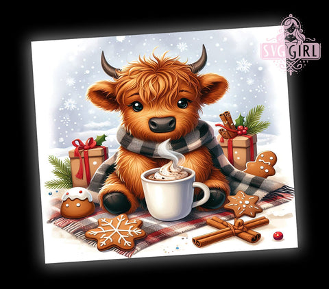 Highland Cow Christmas, Festive Cow Tumbler, Holiday Drinkware, Cute Cow Gift, Rustic Christmas Decor, Farmhouse Tumbler, Sublimation PNG Design Sublimation SvggirlplusArt 