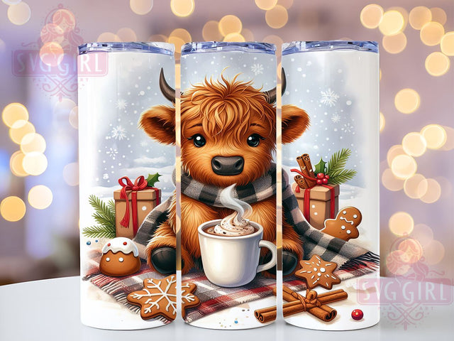 Highland Cow Christmas, Festive Cow Tumbler, Holiday Drinkware, Cute Cow Gift, Rustic Christmas Decor, Farmhouse Tumbler, Sublimation PNG Design Sublimation SvggirlplusArt 