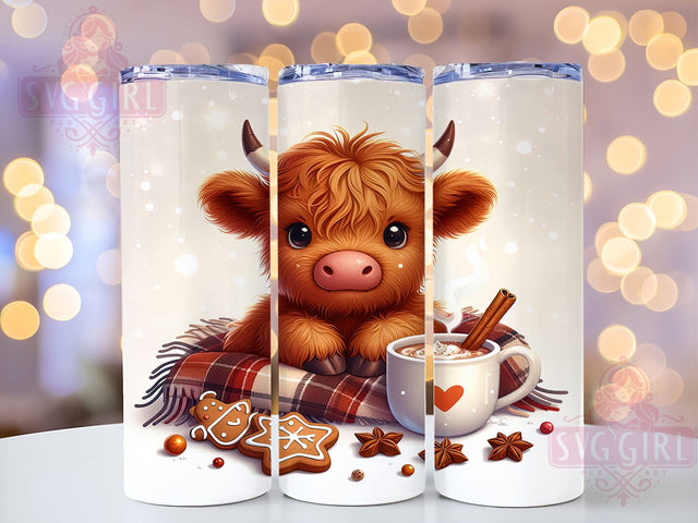 Highland Cow Christmas, Festive Cow Tumbler, Holiday Drinkware, Cute Cow Gift, Rustic Christmas Decor, Farmhouse Tumbler, Sublimation PNG Design Sublimation SvggirlplusArt 