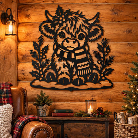 Highland Cow Christmas Laser SVG | Cute Cow DXF | Christmas Metal Art | Winter Cow Svg | Plasma Cut File | CNC Wall Decor SVG HappyDesignStudio 