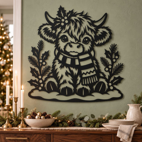 Highland Cow Christmas Laser SVG | Cute Cow DXF | Christmas Metal Art | Winter Cow Svg | Plasma Cut File | CNC Wall Decor SVG HappyDesignStudio 