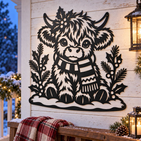 Highland Cow Christmas Laser SVG | Cute Cow DXF | Christmas Metal Art | Winter Cow Svg | Plasma Cut File | CNC Wall Decor SVG HappyDesignStudio 