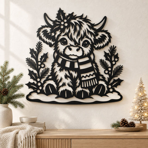 Highland Cow Christmas Laser SVG | Cute Cow DXF | Christmas Metal Art | Winter Cow Svg | Plasma Cut File | CNC Wall Decor SVG HappyDesignStudio 