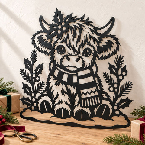 Highland Cow Christmas Laser SVG | Cute Cow DXF | Christmas Metal Art | Winter Cow Svg | Plasma Cut File | CNC Wall Decor SVG HappyDesignStudio 