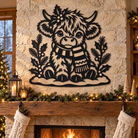 Highland Cow Christmas Laser SVG | Cute Cow DXF | Christmas Metal Art | Winter Cow Svg | Plasma Cut File | CNC Wall Decor SVG HappyDesignStudio 