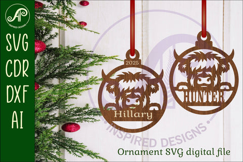 Highland cow Christmas Ornament SVG SVG APInspireddesigns 