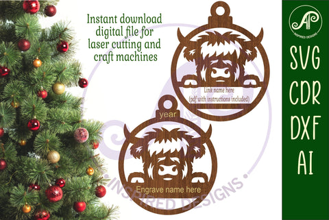 Highland cow Christmas Ornament SVG SVG APInspireddesigns 