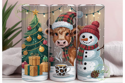 Highland Cow Christmas Snow Tumbler Wrap Sublimation PixelChick 