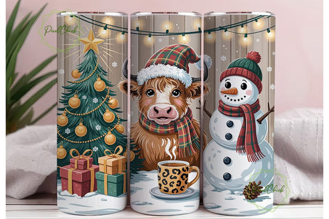 Highland Cow Christmas Snow Tumbler Wrap Sublimation PixelChick 