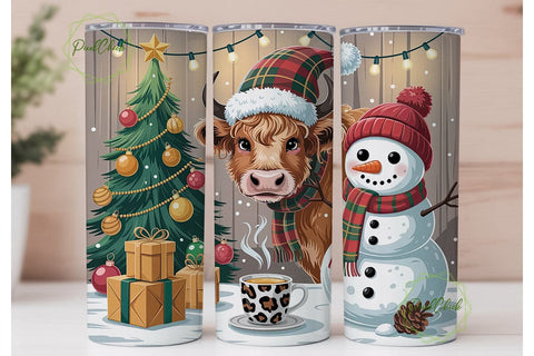 Highland Cow Christmas Snow Tumbler Wrap Sublimation PixelChick 