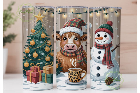 Highland Cow Christmas Snow Tumbler Wrap Sublimation PixelChick 