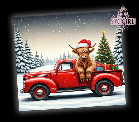 Highland Cow Christmas Truck 20oz Tumbler, Highland Cow Tumbler, Christmas Truck Design, Holiday Drinkware, 20oz Sublimation, Festive Tumbler Wrap, Cow Decor, Christmas Gift Sublimation SvggirlplusArt 