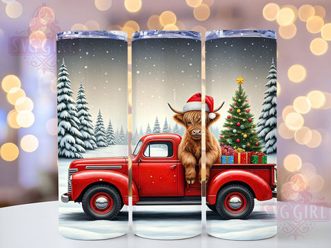 Highland Cow Christmas Truck 20oz Tumbler, Highland Cow Tumbler, Christmas Truck Design, Holiday Drinkware, 20oz Sublimation, Festive Tumbler Wrap, Cow Decor, Christmas Gift Sublimation SvggirlplusArt 