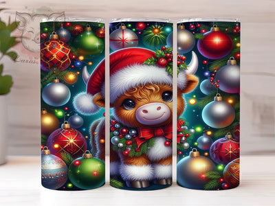 Highland Cow Christmas Tumbler, Farm Animal Holiday Wrap, Cow Ornament Sublimation Design, Festive Livestock Cup, 20Oz Skinny Tumbler Wrap, Cute Cow Mug, Rustic Christmas Design Sublimation Lara' s Designs 
