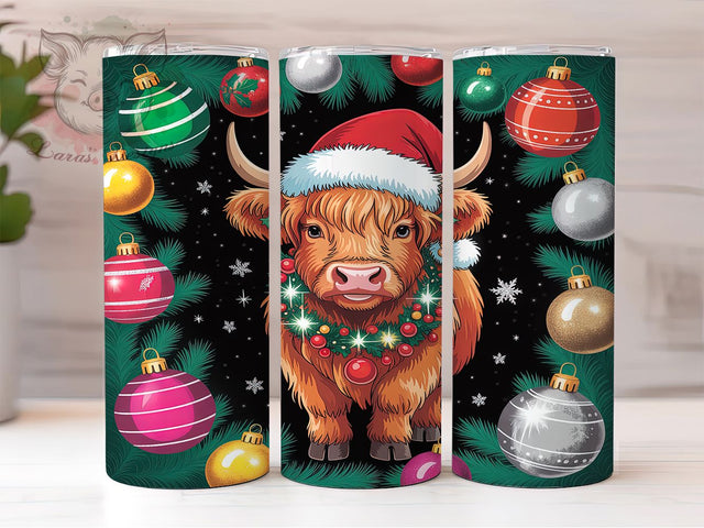 Highland Cow Christmas Tumbler, Farm Animal Holiday Wrap, Cow Ornament Sublimation Design, Festive Livestock Cup, 20Oz Skinny Tumbler Wrap, Cute Cow Mug, Rustic Christmas Design Sublimation Lara' s Designs 