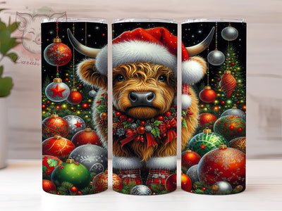 Highland Cow Christmas Tumbler, Farm Animal Holiday Wrap, Cow Ornament Sublimation Design, Festive Livestock Cup, 20Oz Skinny Tumbler Wrap, Cute Cow Mug, Rustic Christmas Design Sublimation Lara' s Designs 