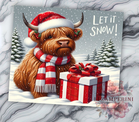 Highland Cow Christmas Tumbler, Let It Snow Tumbler Wrap, 20oz Sublimation Design, Winter Cow Tumbler, Holiday Tumbler Wrap, Digital Download PNG, Festive Cow Tumbler Sublimation Li Zamperini 