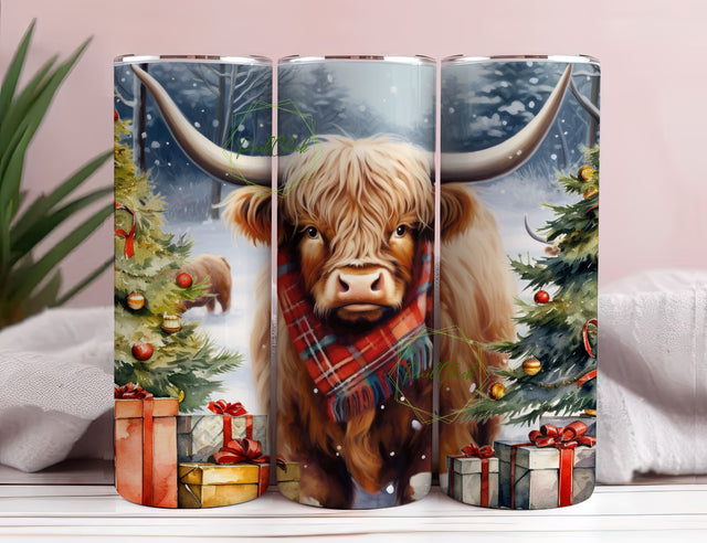 Highland Cow Christmas Tumbler Wrap 20oz Skinny Tumbler Sublimation Design Christmas Highland Cow Tumbler PNG Instant Digital Download Sublimation PixelChick 