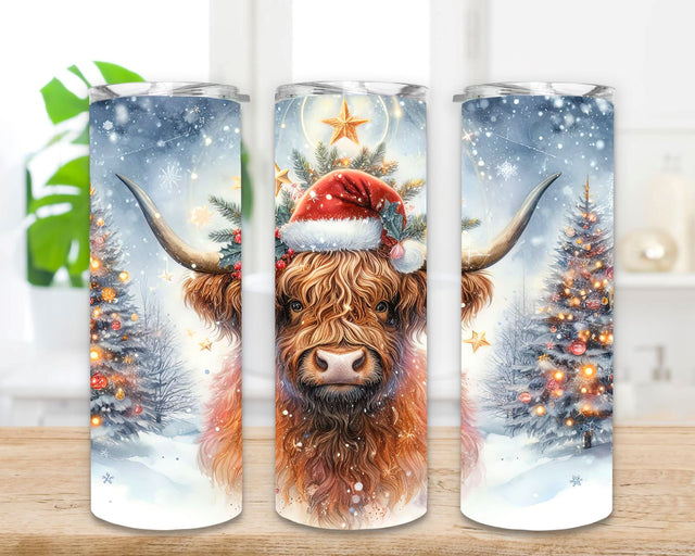 Highland Cow Christmas Tumbler Wrap 20oz Skinny Tumbler Sublimation Design Christmas Highland Cow Tumbler PNG Instant Digital Download Sublimation SvggirlplusArt 