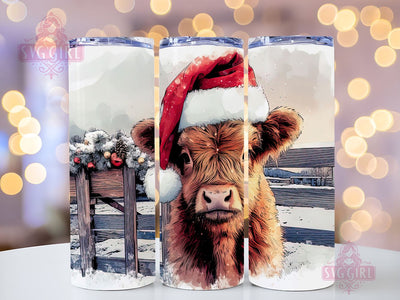 Highland Cow Christmas Tumbler Wrap 20oz Skinny Tumbler Sublimation Design Christmas Highland Cow Tumbler PNG Instant Digital Download Sublimation SvggirlplusArt 