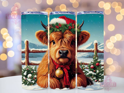 Highland Cow Christmas Tumbler Wrap 20oz Skinny Tumbler Sublimation Design Christmas Highland Cow Tumbler PNG Instant Digital Download Sublimation SvggirlplusArt 