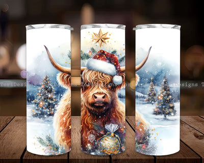 Highland Cow Christmas Tumbler Wrap, 20oz Skinny Tumbler Sublimation Design, Christmas Highland Cow Tumbler,Instant Digital Download PNG, Holiday Tumbler Sublimation ToriDesigns 