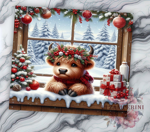 Highland Cow Christmas Tumbler Wrap, Christmas Tumbler, Highland Cow Design, Holiday Wrap, 20oz Tumbler, Farmhouse Decor, Gift for Cow Lovers, Personalized Christmas Gift Sublimation Li Zamperini 
