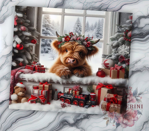 Highland Cow Christmas Tumbler Wrap, Christmas Tumbler, Highland Cow Design, Holiday Wrap, 20oz Tumbler, Farmhouse Decor, Gift for Cow Lovers, Personalized Christmas Gift Sublimation Li Zamperini 
