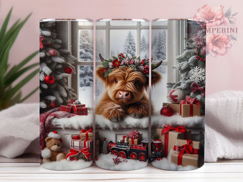 Highland Cow Christmas Tumbler Wrap, Christmas Tumbler, Highland Cow Design, Holiday Wrap, 20oz Tumbler, Farmhouse Decor, Gift for Cow Lovers, Personalized Christmas Gift Sublimation Li Zamperini 