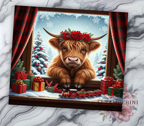 Highland Cow Christmas Tumbler Wrap, Christmas Tumbler, Highland Cow Design, Holiday Wrap, 20oz Tumbler, Farmhouse Decor, Gift for Cow Lovers, Personalized Christmas Gift Sublimation Li Zamperini 