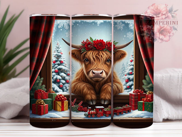 Highland Cow Christmas Tumbler Wrap, Christmas Tumbler, Highland Cow Design, Holiday Wrap, 20oz Tumbler, Farmhouse Decor, Gift for Cow Lovers, Personalized Christmas Gift Sublimation Li Zamperini 