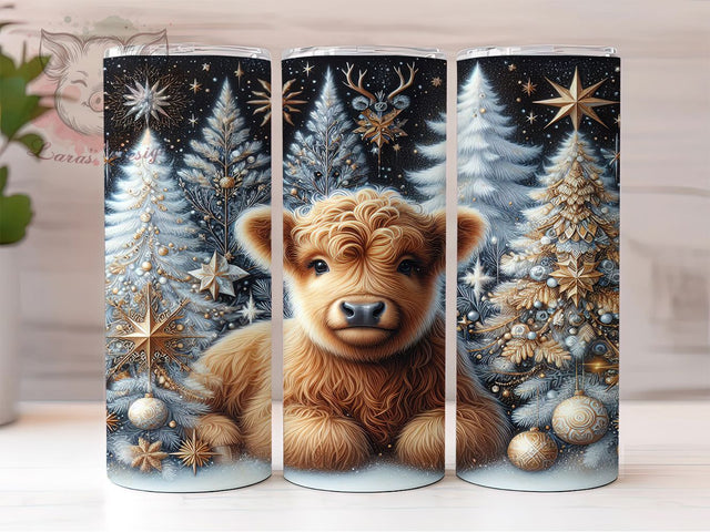 Highland Cow Christmas Tumbler Wrap, Cute Winter Wrap, 20oz Tumbler Sublimation, Festive Cow Design, Holiday Farm Animal Tumbler, Cozy Christmas Wrap, Whimsical Winter Sublimation Sublimation Lara' s Designs 