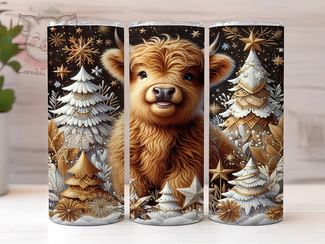 Highland Cow Christmas Tumbler Wrap, Cute Winter Wrap, 20oz Tumbler Sublimation, Festive Cow Design, Holiday Farm Animal Tumbler, Cozy Christmas Wrap, Whimsical Winter Sublimation Sublimation Lara' s Designs 